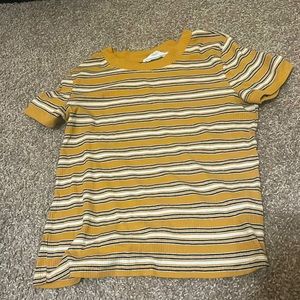 Yellow, blue, white striped shirt. Size medium fits small